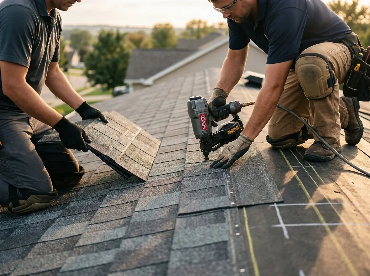 Professional roofer working on a residential roof in Holtville